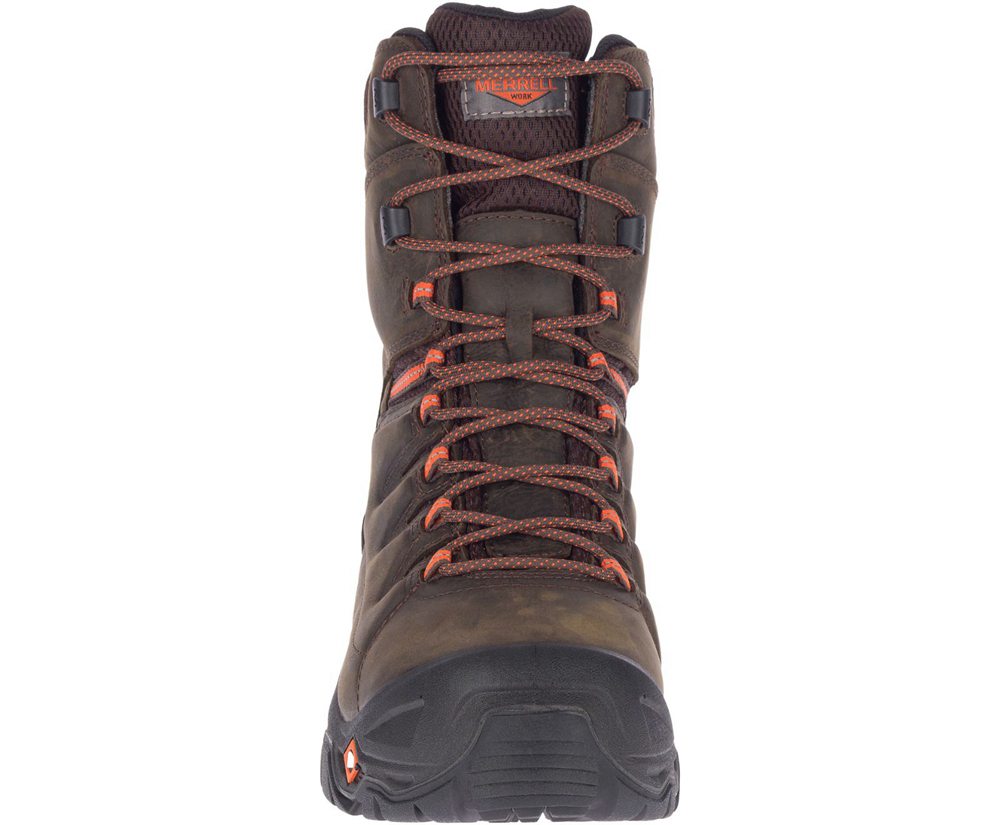 Merrell Work Boots Brown - Strongfield Leather 8\" Thermo Waterproof Comp Toe - Mens 54RHCNQJK